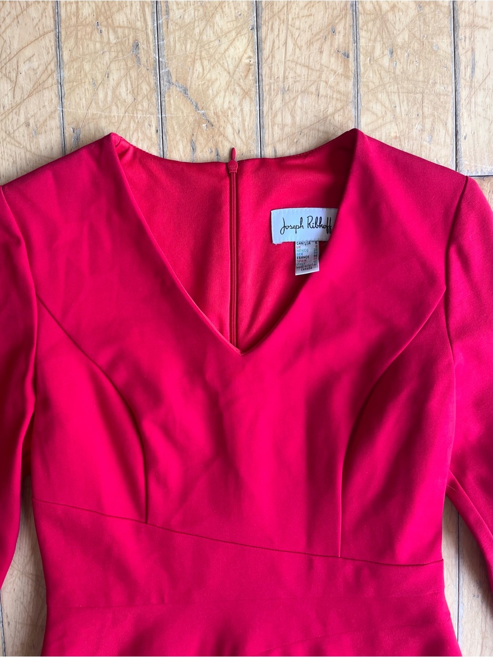 Joseph Ribkoff Red Structured Tailored Fit V-Neck Sheath Dress Size 6 - Picture 3 of 10